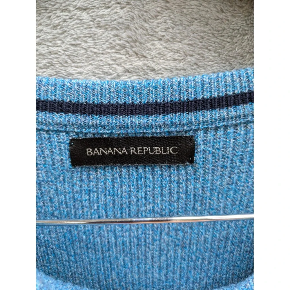 Classic Ribbed Crewneck Sweater Mens Medium Blue Supima Cotton Banana Republic